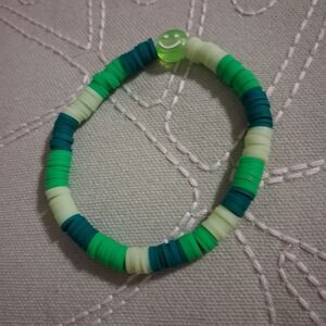 Green Ombre Smiley Charm Clay Beaded Bracelet